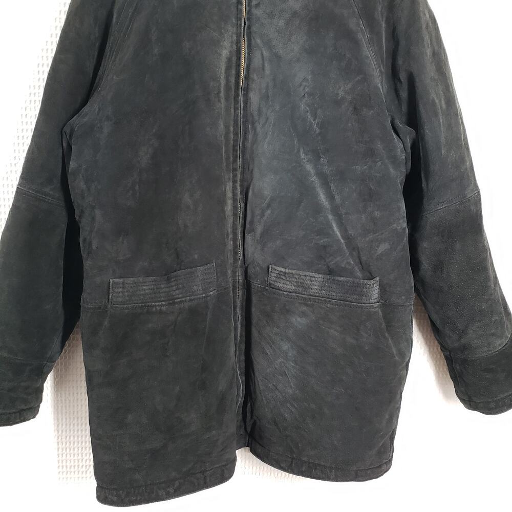 Vintage 90s Suede Faux Fur Jacket Womens Medium Black Reversible Leather Winter - Picture 15 of 16